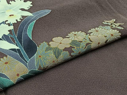 平和屋着物▽訪問着 単衣 作家物 草花文 正絹 逸品 AABC0685jh
