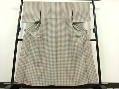 平和屋着物▽上質な小紋 単衣 格子 鬼しぼ縮緬 正絹 逸品 AABC0686jh