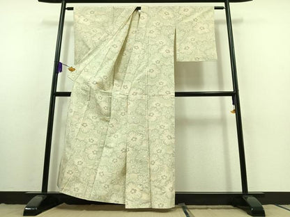 平和屋着物▽上質な紬 単衣 花尽くし文 正絹 逸品 AABC0689jh
