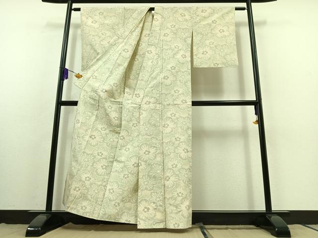 平和屋着物▽上質な紬 単衣 花尽くし文 正絹 逸品 AABC0689jh