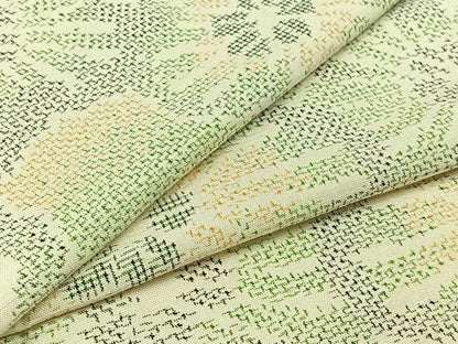 平和屋着物▽上質な紬 単衣 花尽くし文 正絹 逸品 AABC0689jh