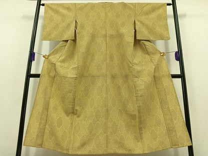 平和屋着物▽本塩沢 単衣 菱文 正絹 逸品 AABC0691jh
