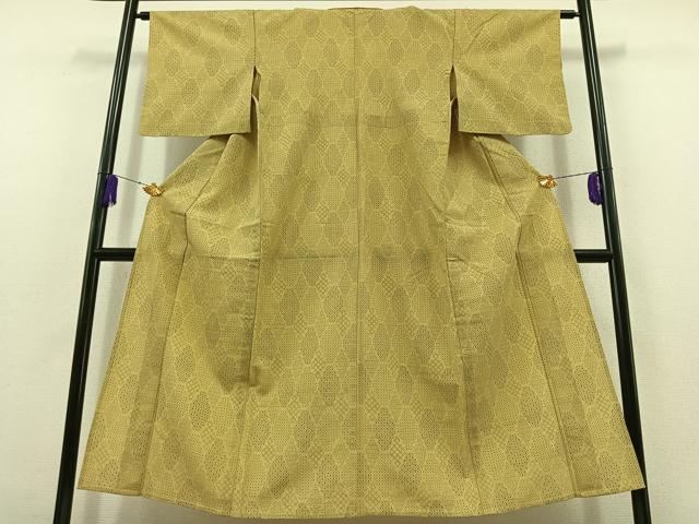 平和屋着物▽本塩沢 単衣 菱文 正絹 逸品 AABC0691jh