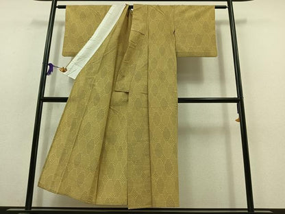 平和屋着物▽本塩沢 単衣 菱文 正絹 逸品 AABC0691jh