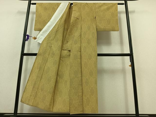 平和屋着物▽本塩沢 単衣 菱文 正絹 逸品 AABC0691jh