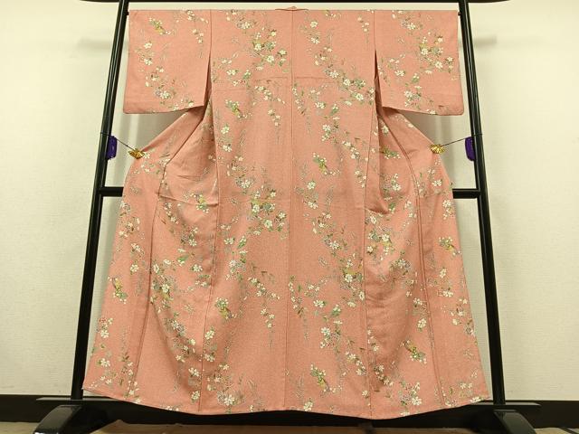 平和屋着物▽上質な小紋 単衣 地紙花文 正絹 逸品 AABC0696jh