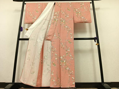 平和屋着物▽上質な小紋 単衣 地紙花文 正絹 逸品 AABC0696jh