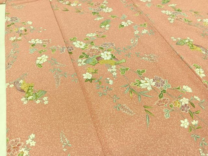平和屋着物▽上質な小紋 単衣 地紙花文 正絹 逸品 AABC0696jh