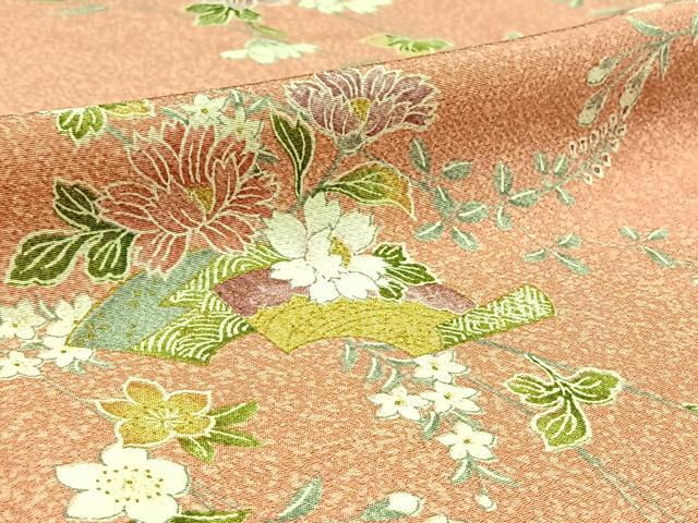 平和屋着物▽上質な小紋 単衣 地紙花文 正絹 逸品 AABC0696jh