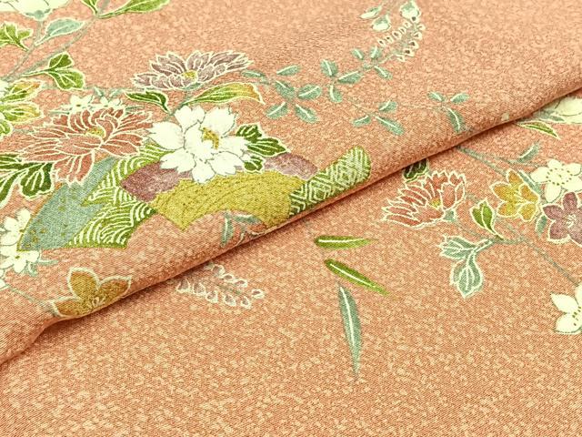 平和屋着物▽上質な小紋 単衣 地紙花文 正絹 逸品 AABC0696jh