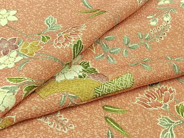 平和屋着物▽上質な小紋 単衣 地紙花文 正絹 逸品 AABC0696jh