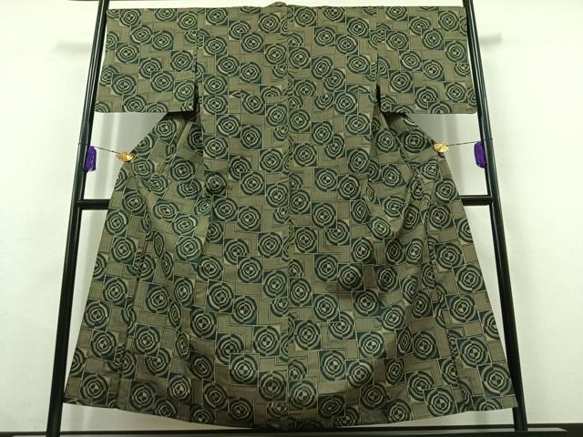 平和屋着物▽上質な紬　単衣　丸文　正絹　逸品　AABC0697jh
