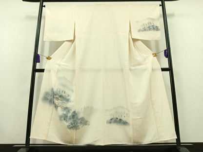 平和屋着物▽訪問着　単衣　手描き　風景文　正絹　逸品　AABC0698jh