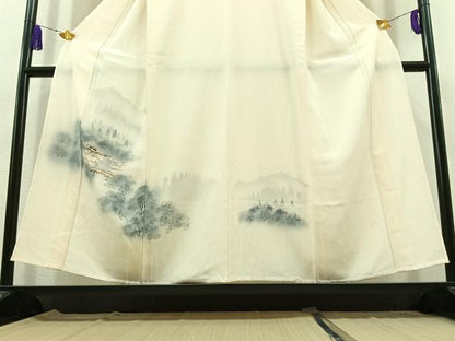 平和屋着物▽訪問着　単衣　手描き　風景文　正絹　逸品　AABC0698jh
