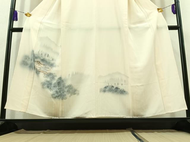 平和屋着物▽訪問着　単衣　手描き　風景文　正絹　逸品　AABC0698jh