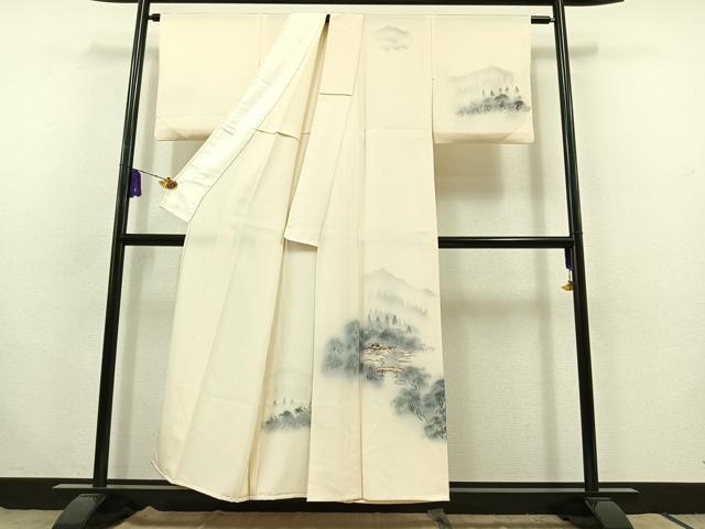 平和屋着物▽訪問着　単衣　手描き　風景文　正絹　逸品　AABC0698jh