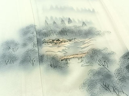 平和屋着物▽訪問着　単衣　手描き　風景文　正絹　逸品　AABC0698jh