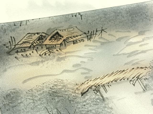平和屋着物▽訪問着　単衣　手描き　風景文　正絹　逸品　AABC0698jh