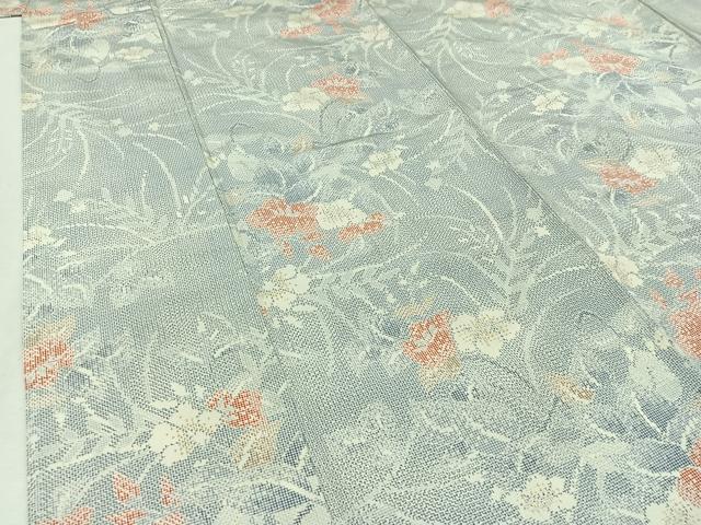 平和屋着物▽上質な紬　単衣　草花文　正絹　逸品　AABC0701jh