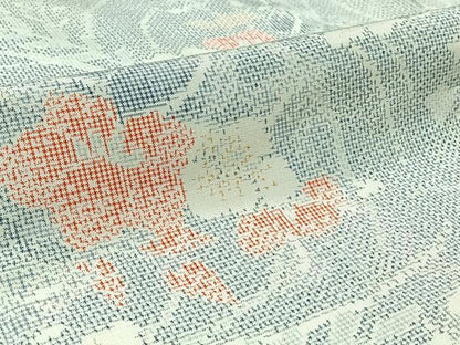 平和屋着物▽上質な紬　単衣　草花文　正絹　逸品　AABC0701jh