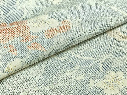 平和屋着物▽上質な紬　単衣　草花文　正絹　逸品　AABC0701jh