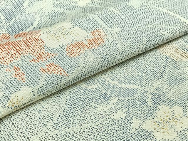 平和屋着物▽上質な紬　単衣　草花文　正絹　逸品　AABC0701jh