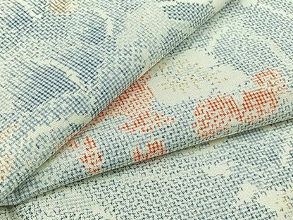 平和屋着物▽上質な紬　単衣　草花文　正絹　逸品　AABC0701jh