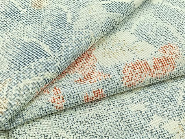 平和屋着物▽上質な紬　単衣　草花文　正絹　逸品　AABC0701jh