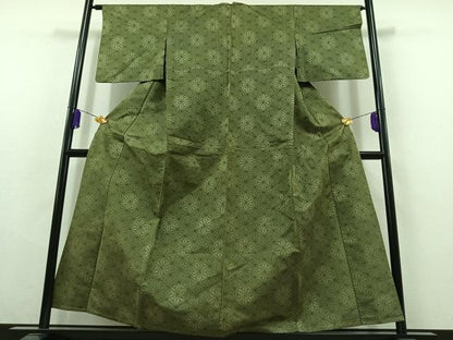 平和屋着物▽上質な紬 単衣 麻の葉文様 正絹 逸品 AABC0702jh