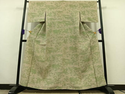 平和屋着物▽上質な小紋 単衣 お召地 流水花鳥文 正絹 逸品 AABC0703jh
