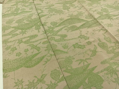 平和屋着物▽上質な小紋 単衣 お召地 流水花鳥文 正絹 逸品 AABC0703jh