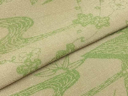 平和屋着物▽上質な小紋 単衣 お召地 流水花鳥文 正絹 逸品 AABC0703jh