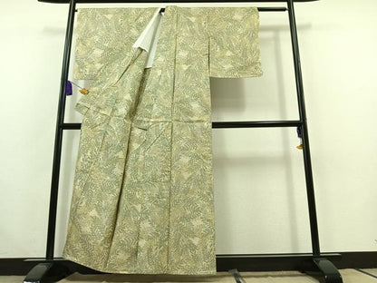 平和屋着物▽上質な紬 単衣 枝葉文 正絹 逸品 AABC0704jh