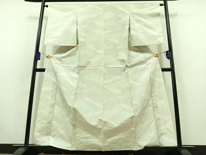 平和屋着物▽上質な紬 単衣 幾何学文様 正絹 逸品 AABC0705jh