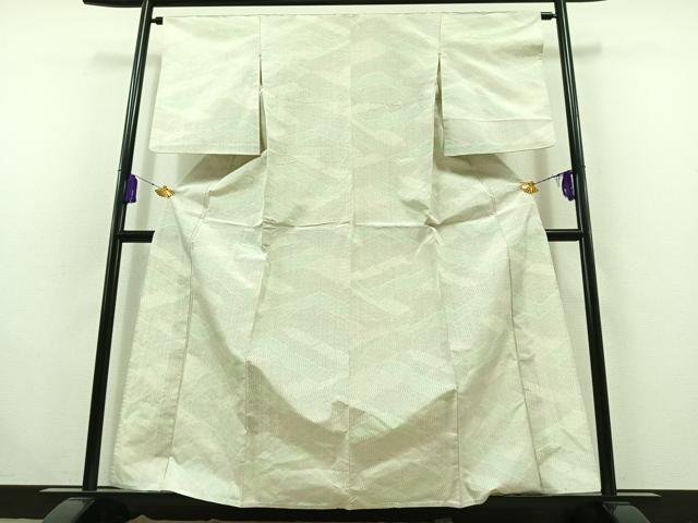 平和屋着物▽上質な紬 単衣 幾何学文様 正絹 逸品 AABC0705jh