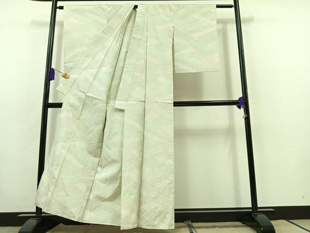 平和屋着物▽上質な紬 単衣 幾何学文様 正絹 逸品 AABC0705jh