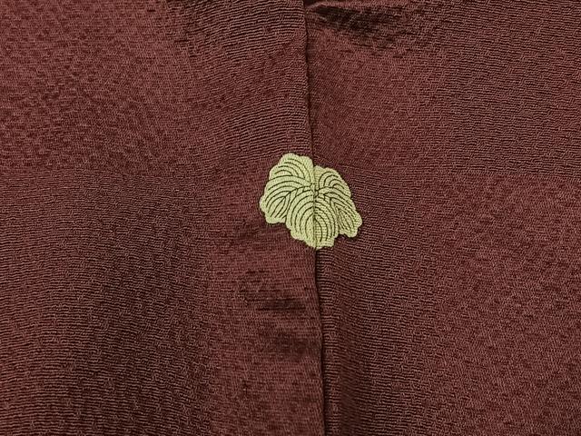 平和屋着物▽世界的友禅作家 千地泰弘 色無地 単衣 市松地紋 暗紅色 正絹 逸品 AABC0707jh