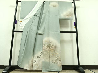 平和屋着物▽訪問着 単衣 刺繍 立波千鳥文 暈し染め 金糸 金銀彩 正絹 逸品 AABC0709jh