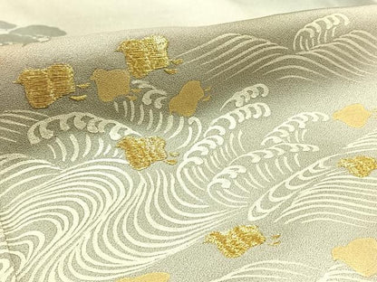 平和屋着物▽訪問着 単衣 刺繍 立波千鳥文 暈し染め 金糸 金銀彩 正絹 逸品 AABC0709jh