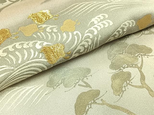 平和屋着物▽訪問着 単衣 刺繍 立波千鳥文 暈し染め 金糸 金銀彩 正絹 逸品 AABC0709jh