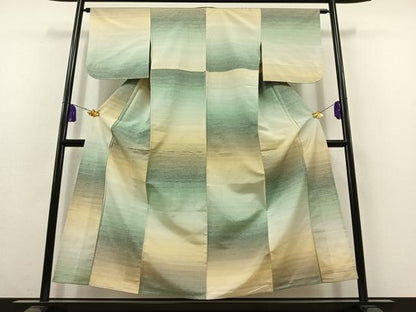 平和屋着物▽上質な紬 単衣 横段文 正絹 逸品 AABC0710jh