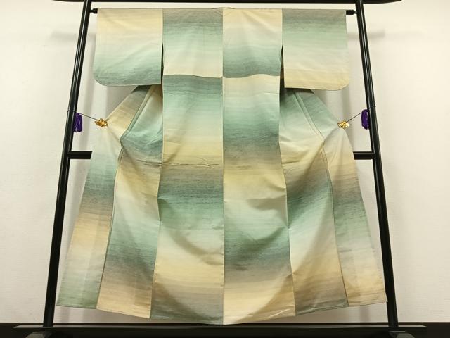 平和屋着物▽上質な紬 単衣 横段文 正絹 逸品 AABC0710jh