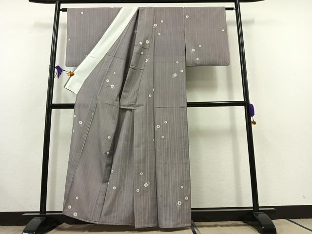 平和屋着物▽上質な小紋 単衣 絞り 舞花文 正絹 逸品 AABC0713jh