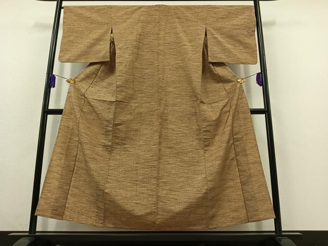 平和屋着物▽上質な紬　単衣　横段文　正絹　逸品　AABC0714jh