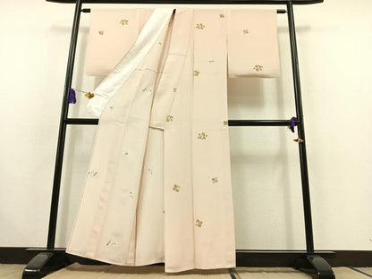 平和屋着物▽上質な小紋 単衣 色紙花文 金彩 正絹 逸品 AABC0715jh