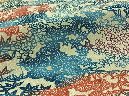 平和屋着物▽上質な紬 単衣 型染め 草花文 正絹 逸品 AABC0717jh