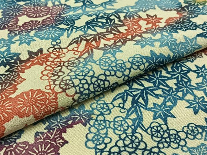 平和屋着物▽上質な紬 単衣 型染め 草花文 正絹 逸品 AABC0717jh
