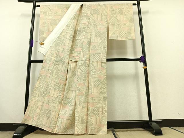 平和屋着物▽お召 単衣 はなゆき絣 反端付き 正絹 逸品 AABC0718jh
