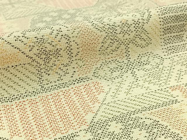 平和屋着物▽お召 単衣 はなゆき絣 反端付き 正絹 逸品 AABC0718jh