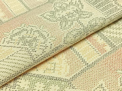 平和屋着物▽お召 単衣 はなゆき絣 反端付き 正絹 逸品 AABC0718jh